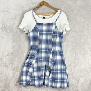 Vintage 90s Zanoni By Jalate Plaid Mini Skater Dress Large Layered Thermal USA